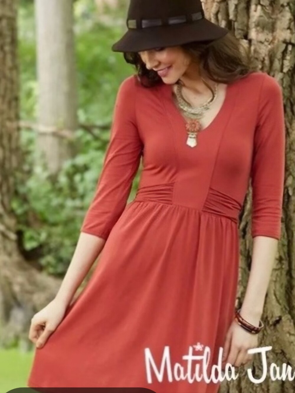 Matilda Jane Burnt Orange V-Neck Long Sleeve Midi Dress